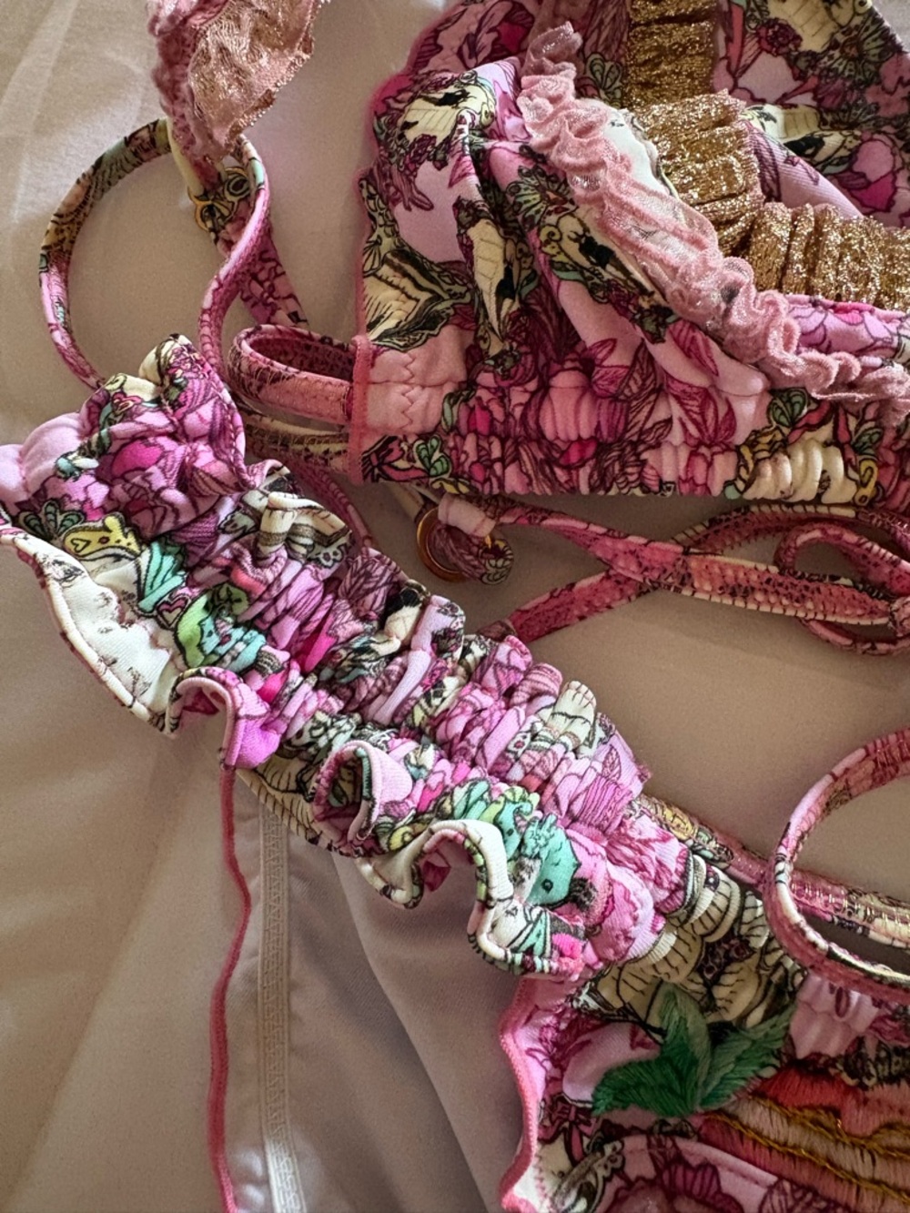 Sea Foley Swim Newport Beach Pink Floral Ruffle Bikini Set - Women French Set